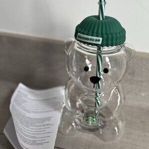 Cute Starbucks Bear Tumbler Glass – Trendy Clear Kawaii Style